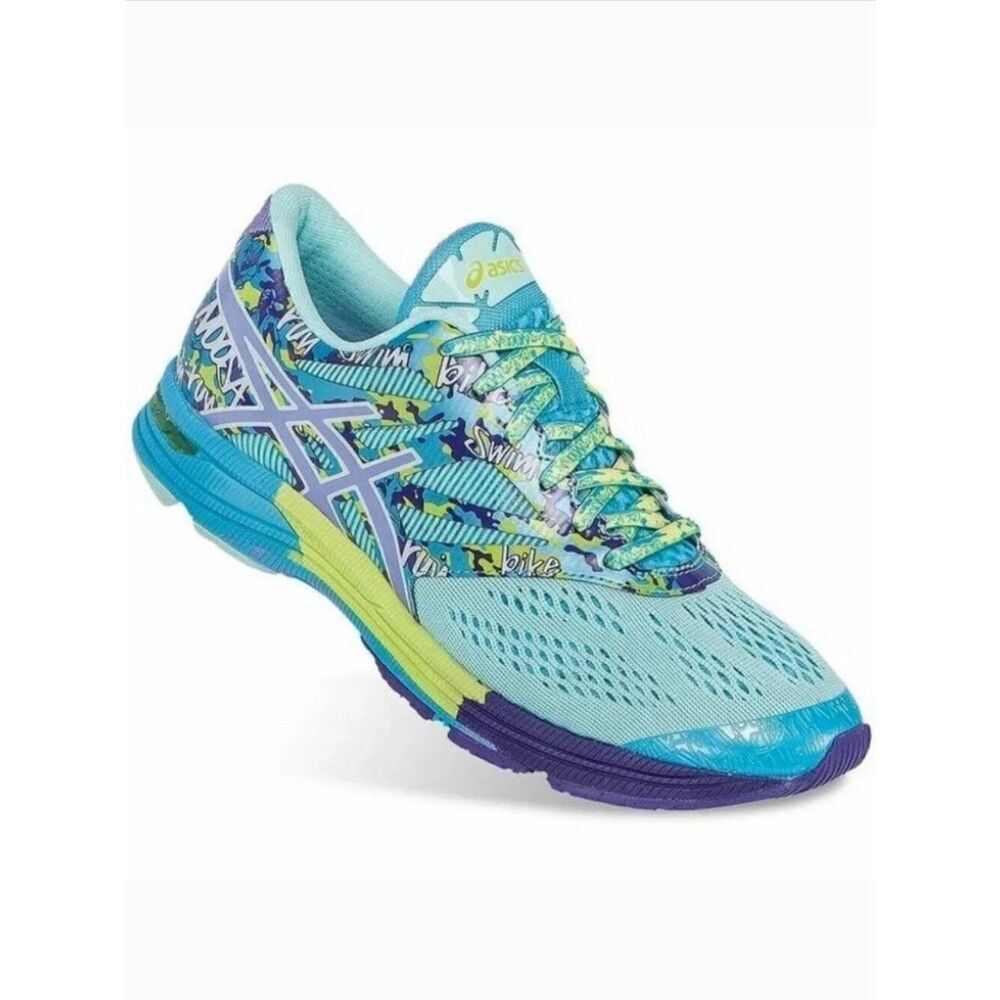 NEW w tags ASICS GEL NOOSA TRI 10 Womens MEDIUM Blue Purple Lime 7.5 39 EUR